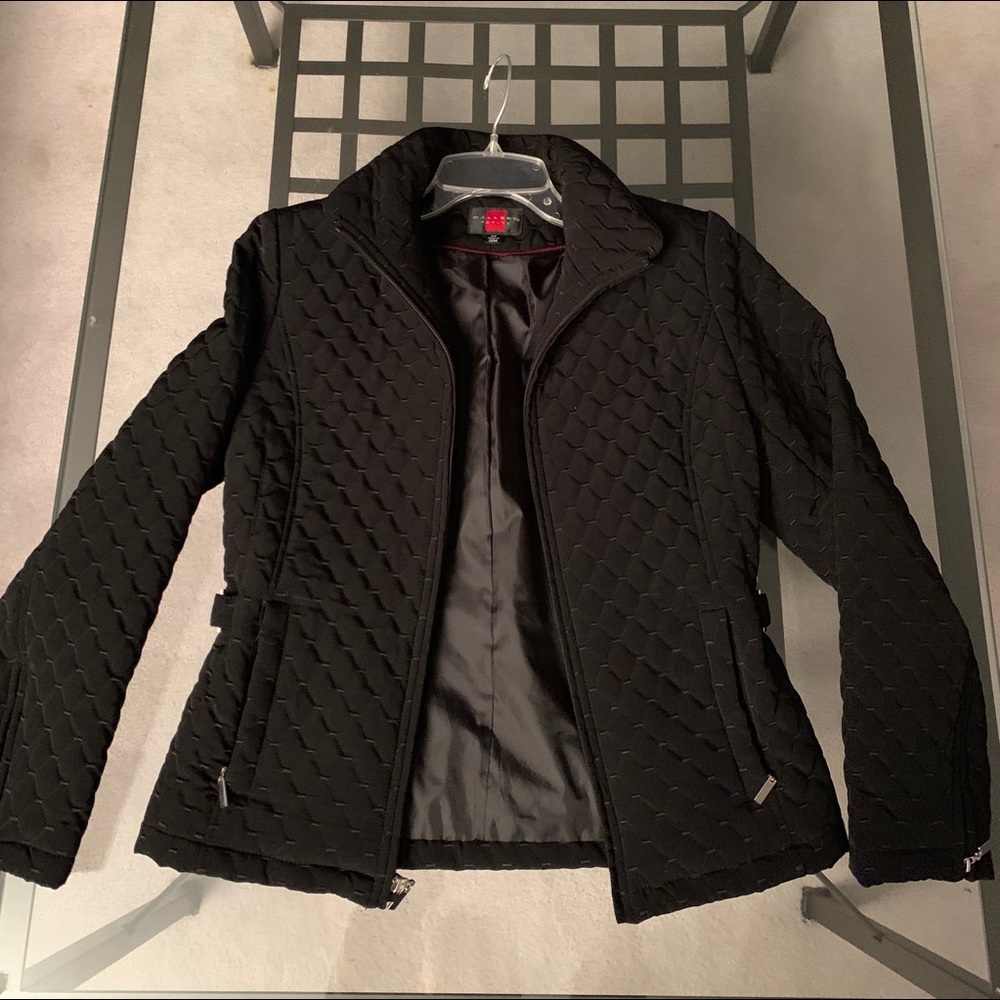 Gallery petite black quilted coat